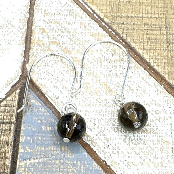 Smokey Quartz faceted simple spheres minimalist earrings - Picture 1 of 4